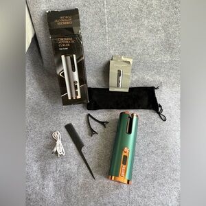 Cordless Automatic Rechargeable Hair Curler - Green & Copper Color